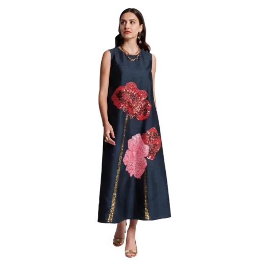 Frances Valentine Alice Midi Dress Poppy Dress | Navy Multi