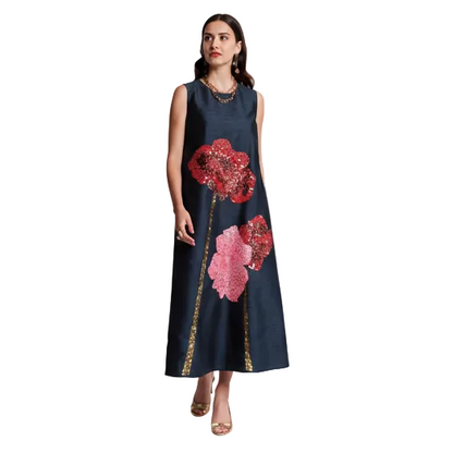 Frances Valentine Alice Midi Dress Poppy Dress | Navy Multi