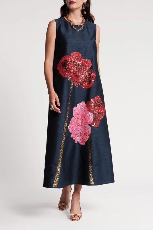Frances Valentine Alice Midi Dress Poppy Dress | Navy Multi