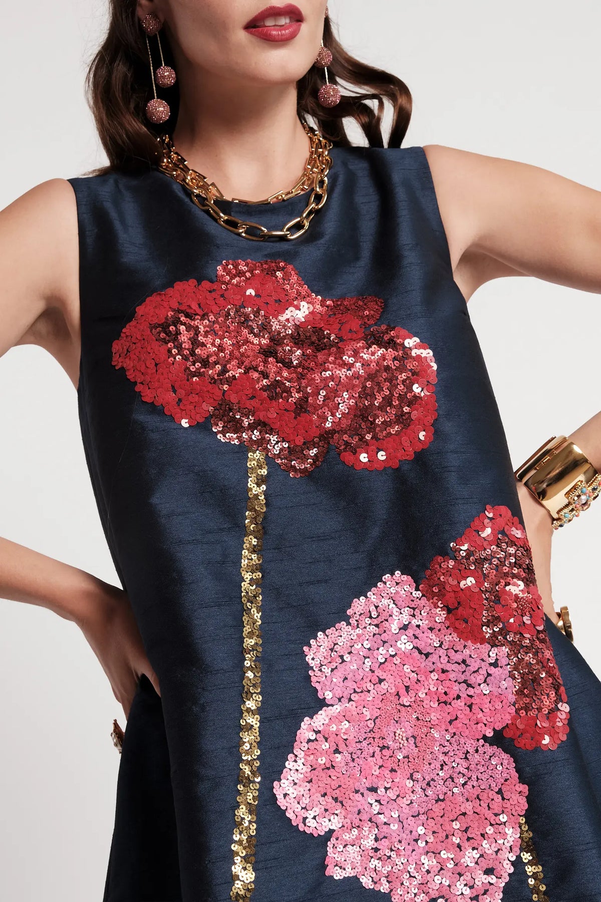 Frances Valentine Alice Midi Dress Poppy Dress | Navy Multi