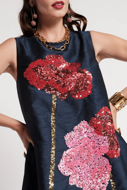 Frances Valentine Alice Midi Dress Poppy Dress | Navy Multi