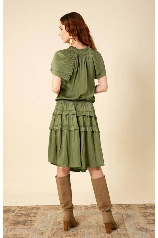 Hale Bob Olive Pleated Midi Dress