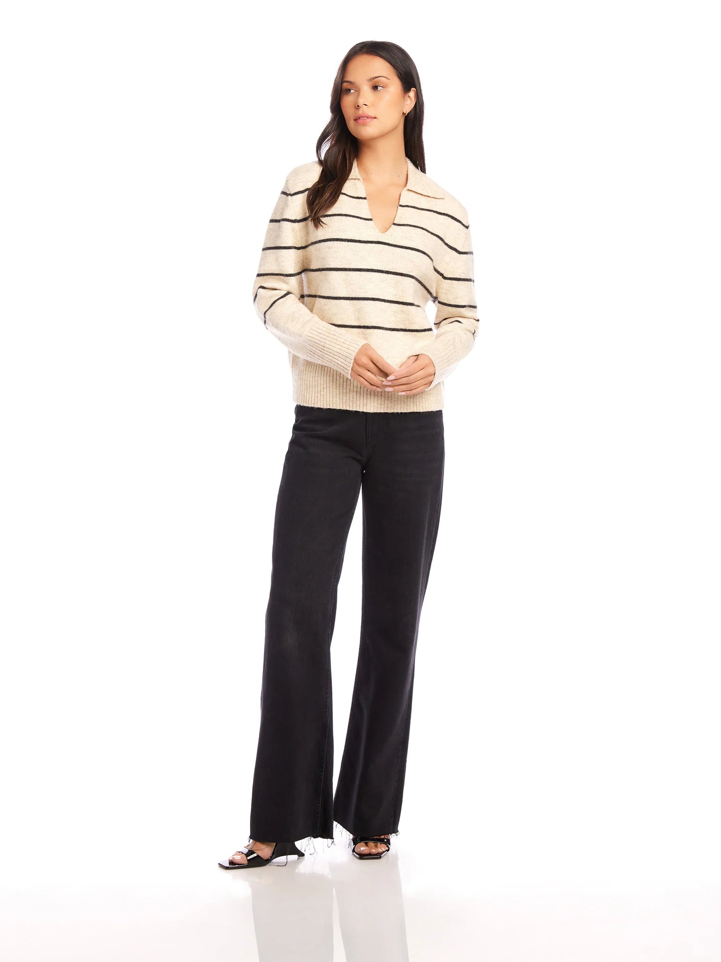 Fifteen Twenty Lisa Striped Sweater in Oatmeal and Black