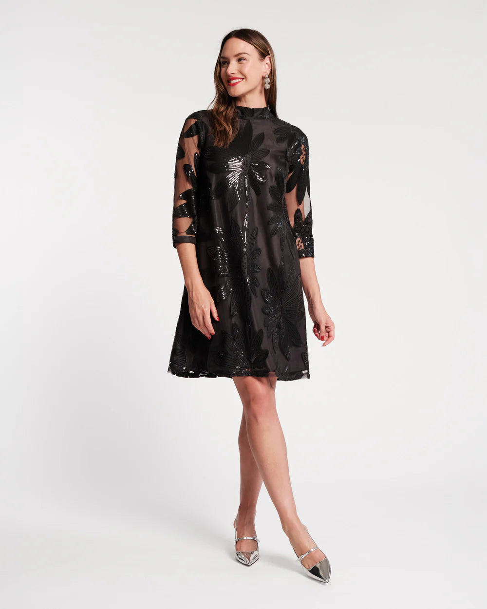 Frances Valentine Diplomat Mini Dress Sequin Floral Black