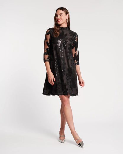 Frances Valentine Diplomat Mini Dress Sequin Floral Black