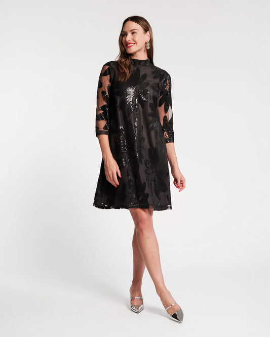 Frances Valentine Diplomat Mini Dress Sequin Floral Black