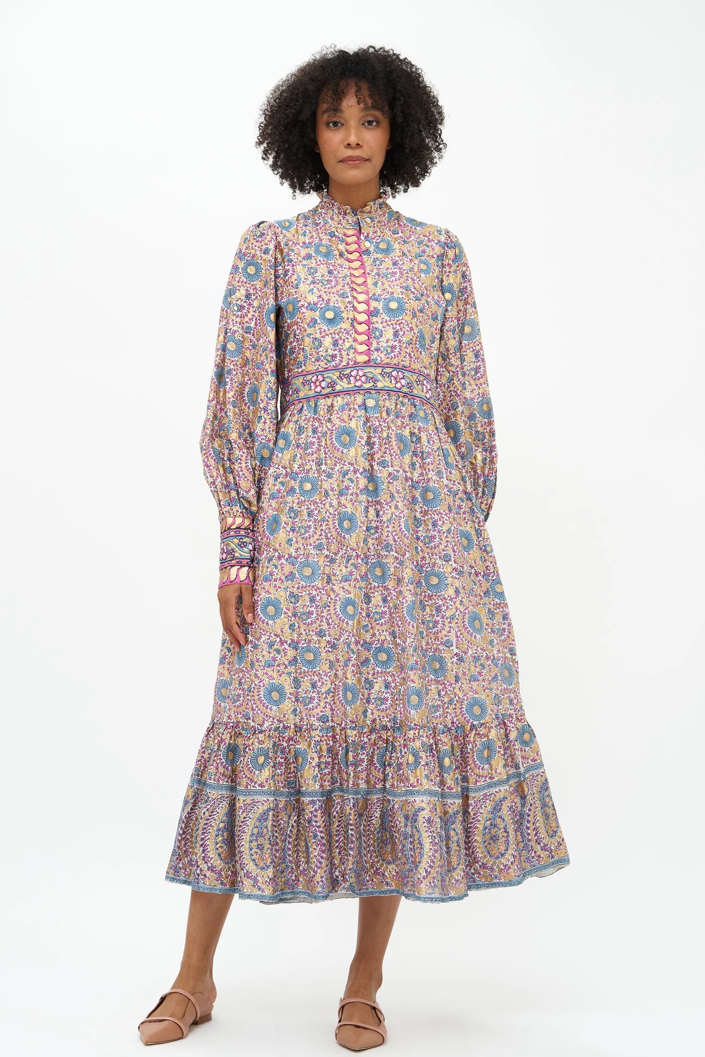 Oliphant Blue Corum Shirt Waist Maxi Dress