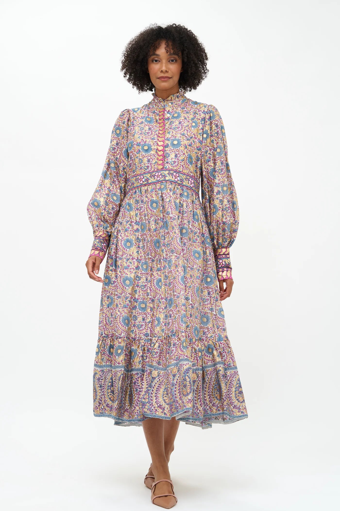 Oliphant Blue Corum Shirt Waist Maxi Dress