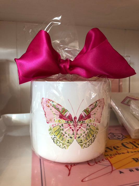 White and Pink Veuve Butterfly Candle