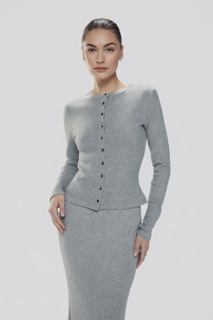 Jasmine Elaine Ribbed Knit Cardigan | Grey