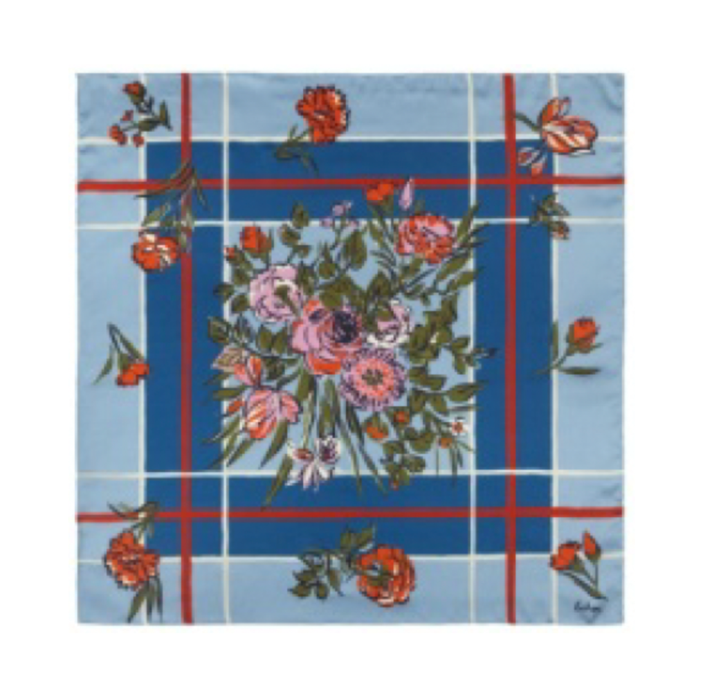 Echo Cottage Bouquet Silk Scarf | Denim Blue