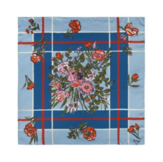 Echo Cottage Bouquet Silk Scarf | Denim Blue