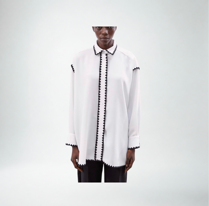 Mei Mei J Oversized Embroidered Top | White & Black