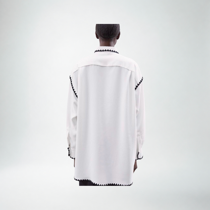 Mei Mei J Oversized Embroidered Top | White & Black