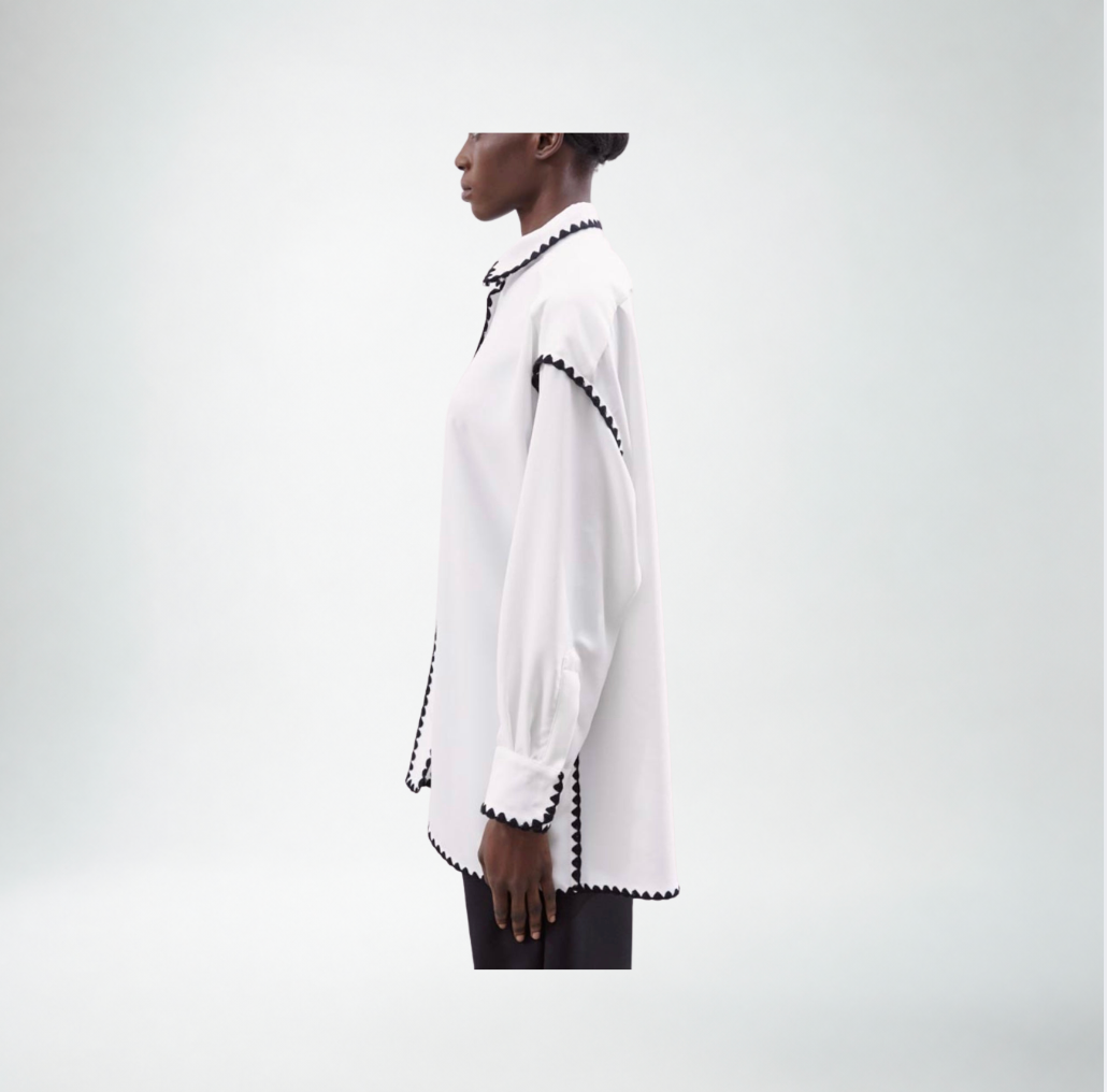 Mei Mei J Oversized Embroidered Top | White & Black