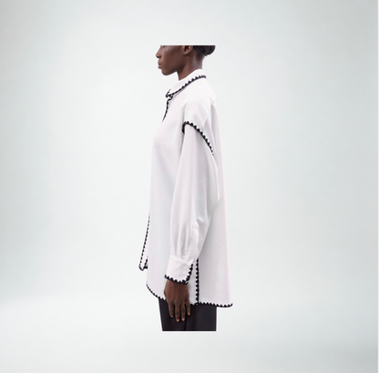 Mei Mei J Oversized Embroidered Top | White & Black