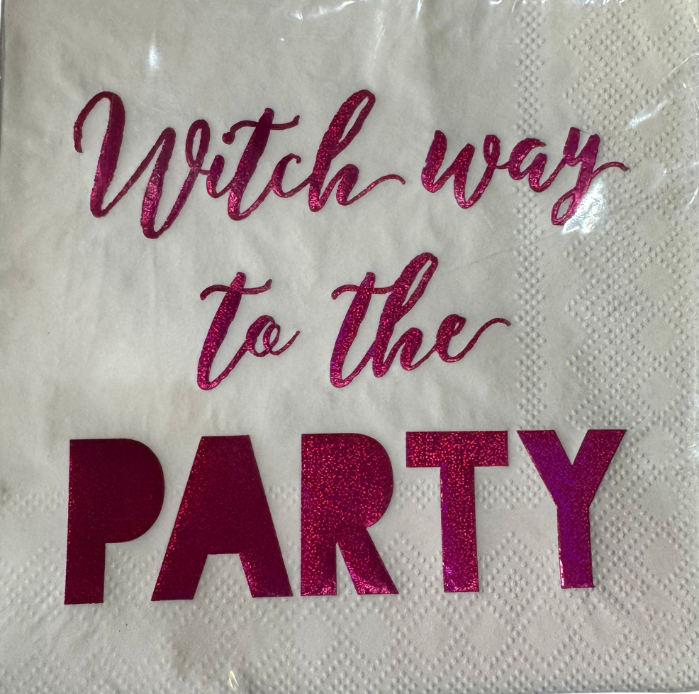 Humorous Paper Cocktail Napkin | Witch Way to the Party