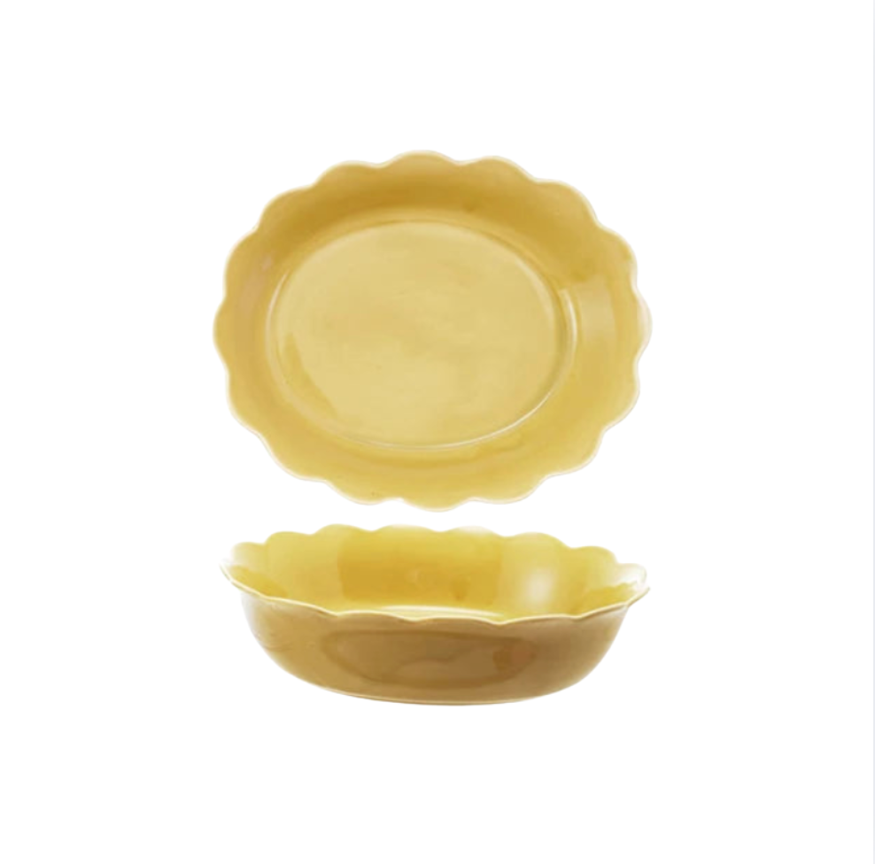 Oval Stoneware Scalloped Baker | Mustard