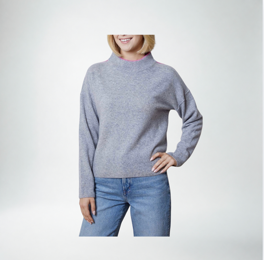 Design History Grey Cashmere & Pink Contrast Mock Sweater