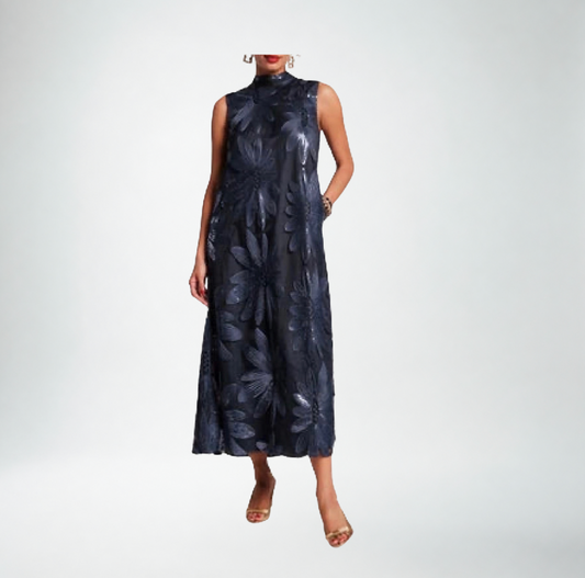 Frances Valentine Sleeveless Diplomat Maxi Dress | Navy Floral Sequin