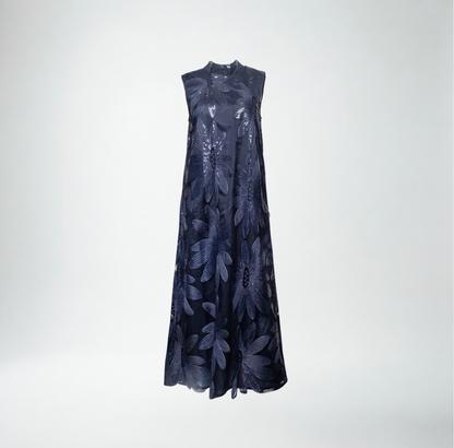 Frances Valentine Sleeveless Diplomat Maxi Dress | Navy Floral Sequin