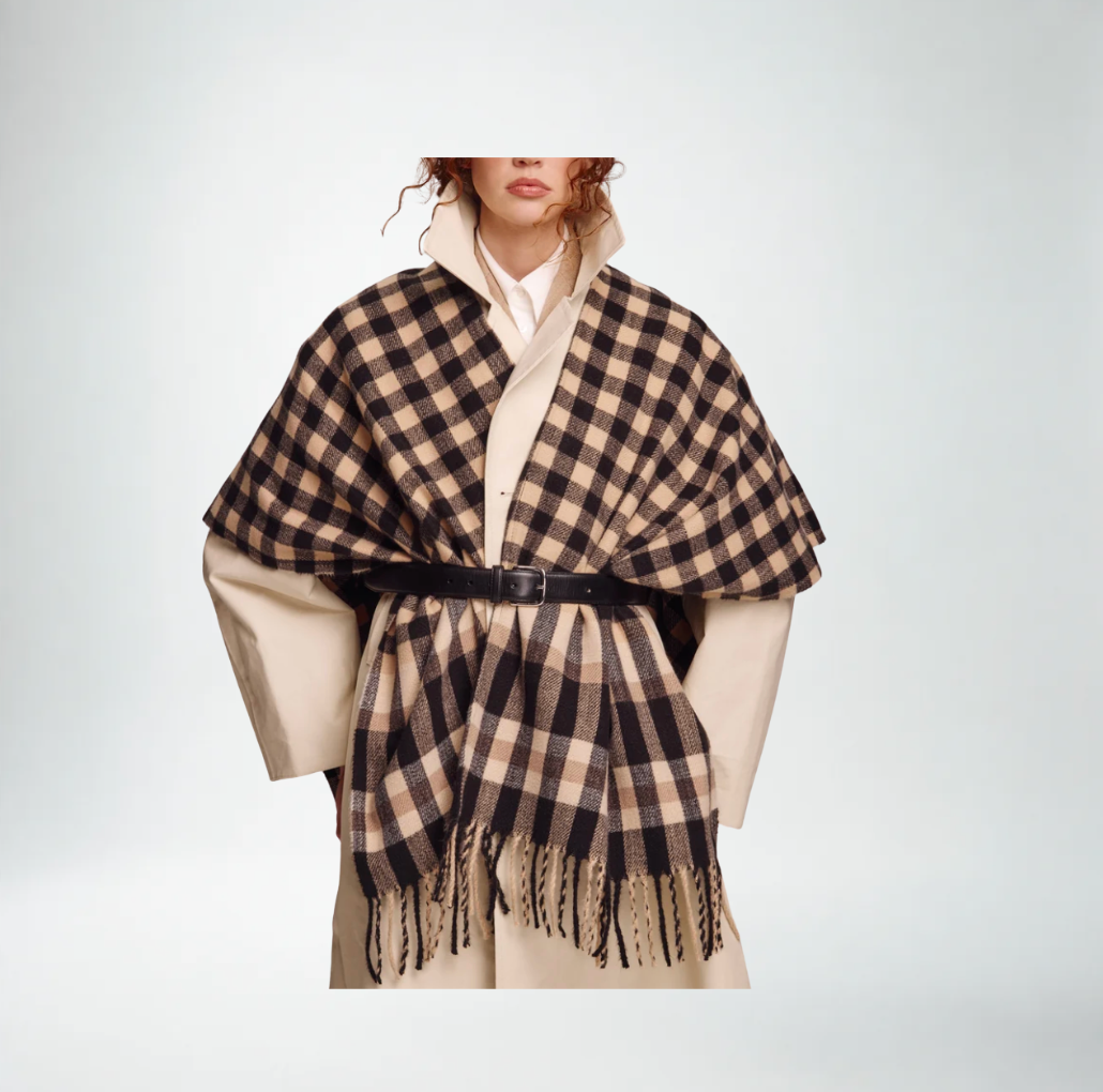 Echo Bordered Check Ruana | Black