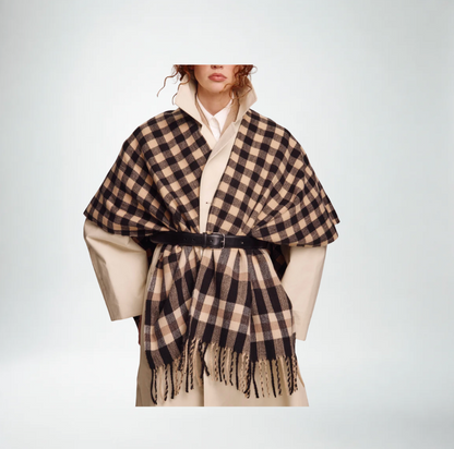 Echo Bordered Check Ruana | Black