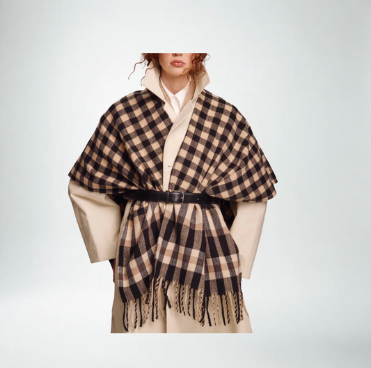 Echo Bordered Check Ruana | Black