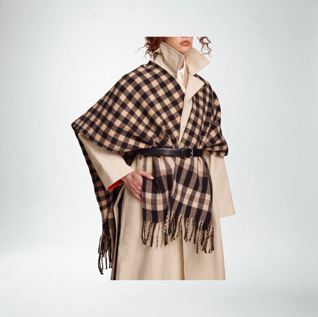 Echo Bordered Check Ruana | Black