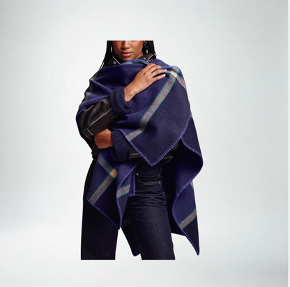 Echo Exploded Plaid Ruana | Navy