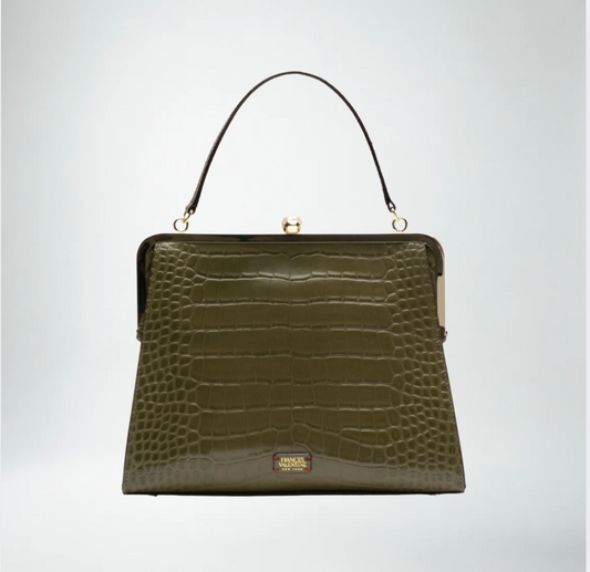 Frances Valentine Jackie Frame Bag | Croc Embossed Leather Olive