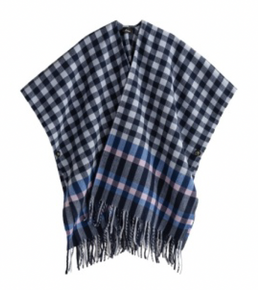 Echo Bordered Check Ruana |  Navy