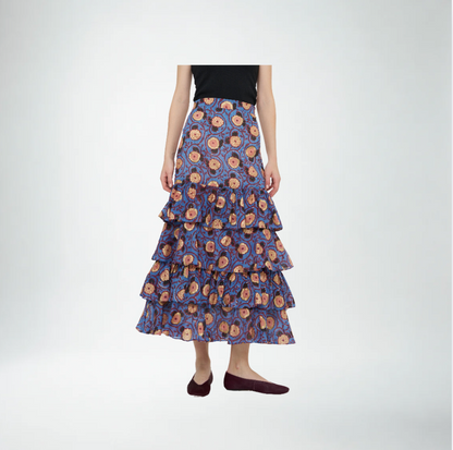 Oliphant Verona Print Ruffle Skirt | Blue & Gold