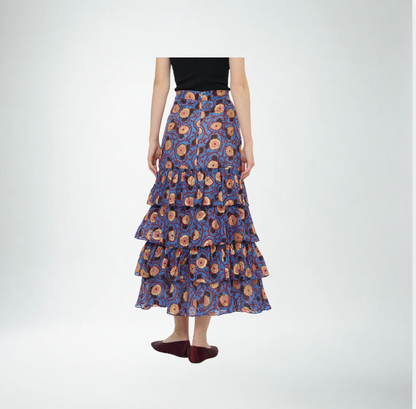 Oliphant Verona Print Ruffle Skirt | Blue & Gold