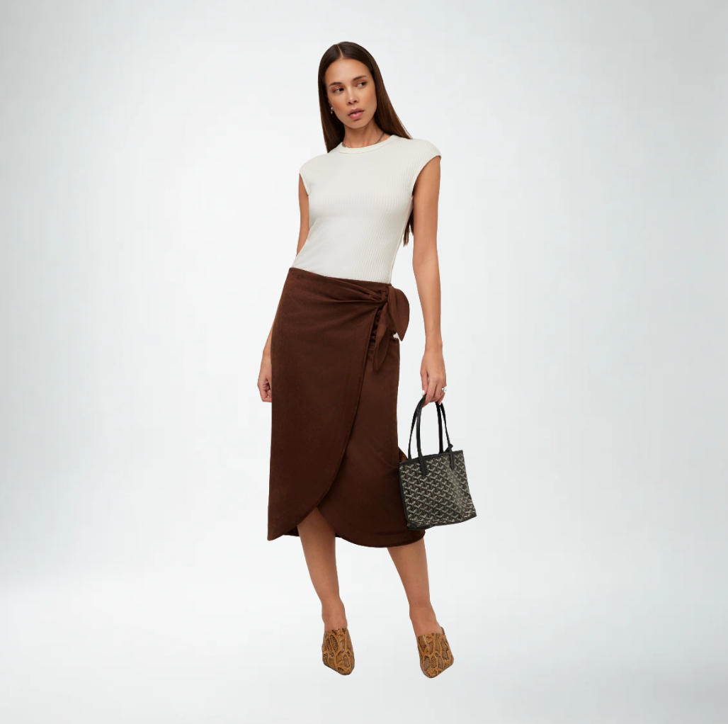 Fifteen Twenty Penelope Wrap Skirt | Brown Suede