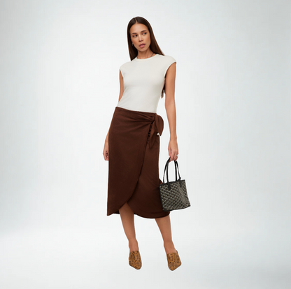 Fifteen Twenty Penelope Wrap Skirt | Brown Suede