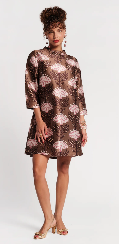 Frances Valentine Diplomat Mini Dress with Sleeves Heirloom Floral | Brown