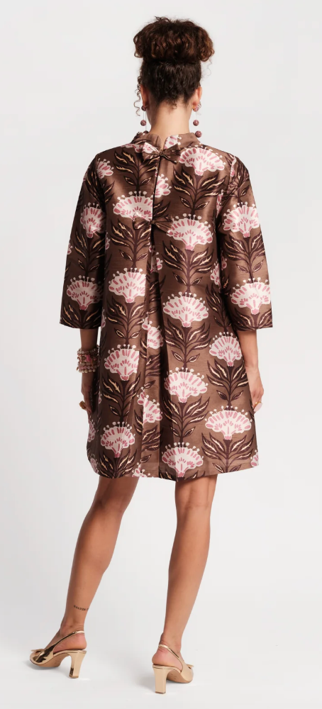 Frances Valentine Diplomat Mini Dress with Sleeves Heirloom Floral | Brown