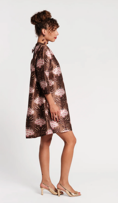 Frances Valentine Diplomat Mini Dress with Sleeves Heirloom Floral | Brown