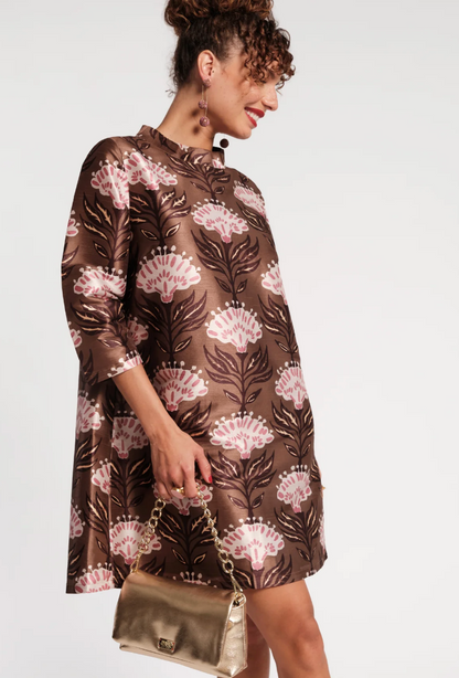 Frances Valentine Diplomat Mini Dress with Sleeves Heirloom Floral | Brown