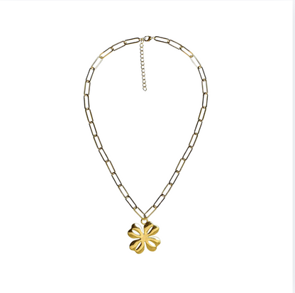Shamrock Charm Necklace with Paper Clip Chain | Gold