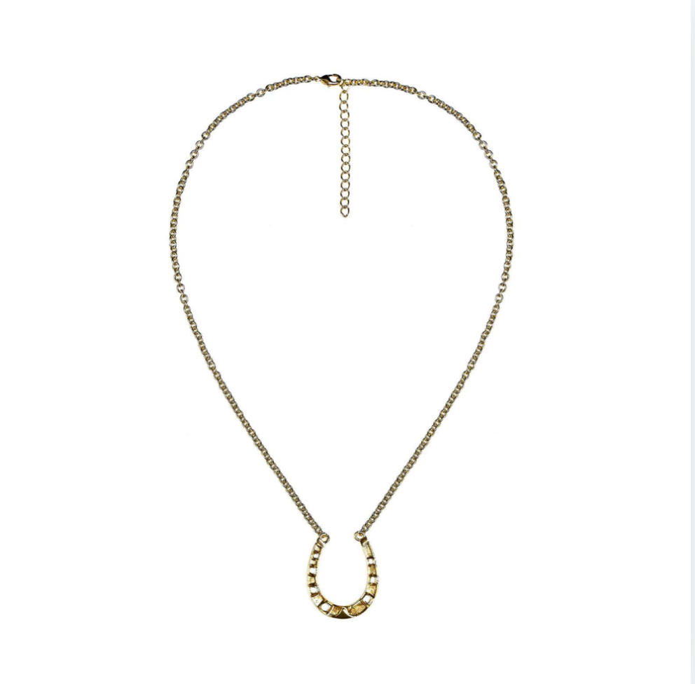 Horseshoe Necklace With Paper Clip Chain | Gold