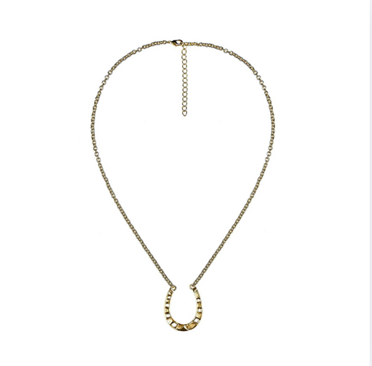 Horseshoe Necklace With Paper Clip Chain | Gold