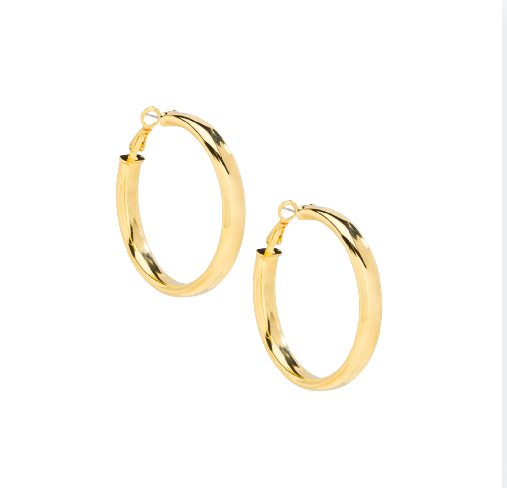 Large Flat Metal Hoop Earring | Gold