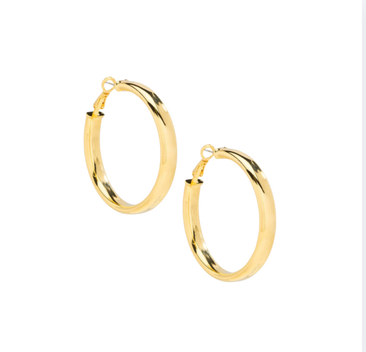Large Flat Metal Hoop Earring | Gold