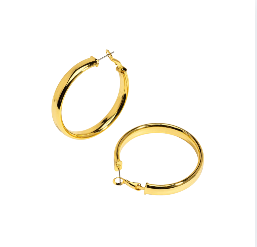 Large Flat Metal Hoop Earring | Gold