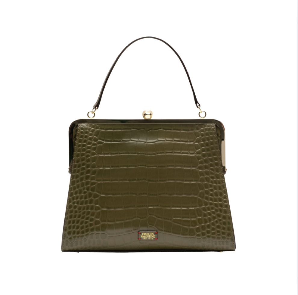 Frances Valentine Jackie Frame Bag | Croc Embossed Leather Olive