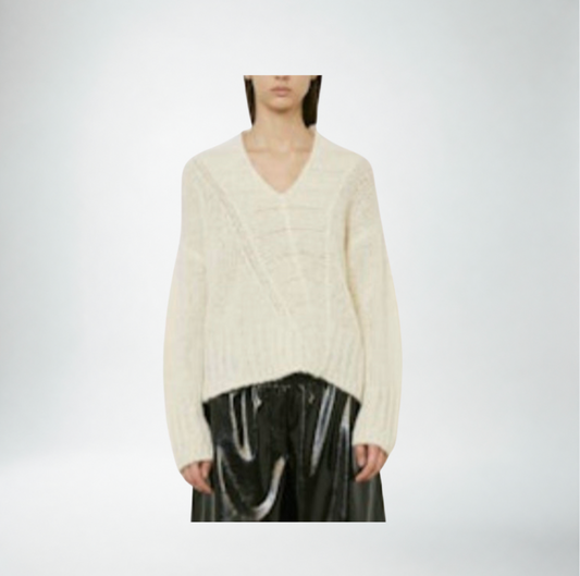 Mei Mei J Deep V-Neck Loose Knit Sweater | Cream