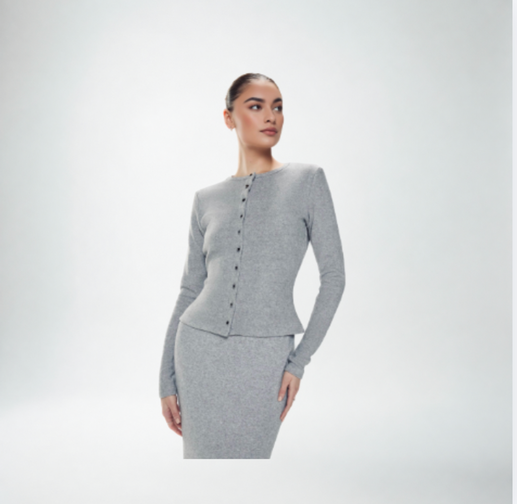 Jasmine Elaine Ribbed Knit Cardigan | Grey