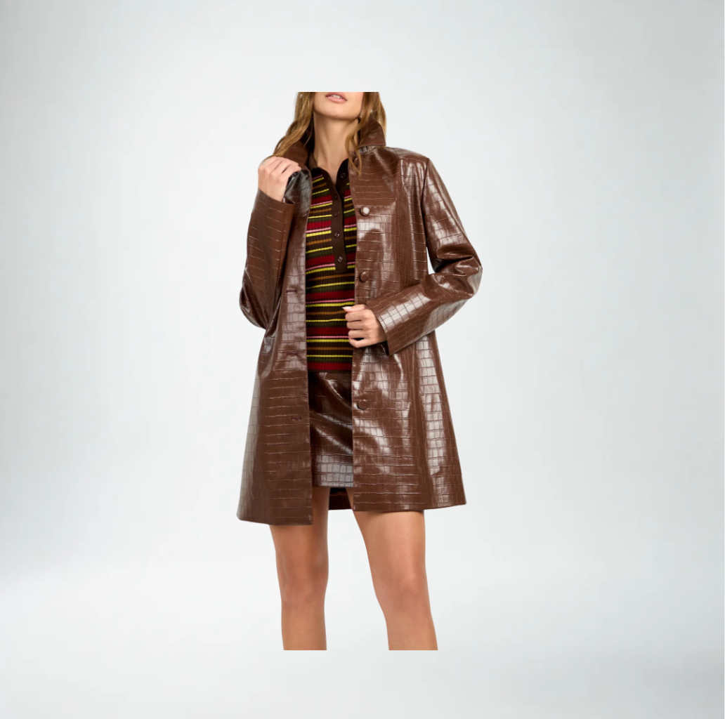 Trina Turk Divian Coat | Light Cioccolatco Faux Leather